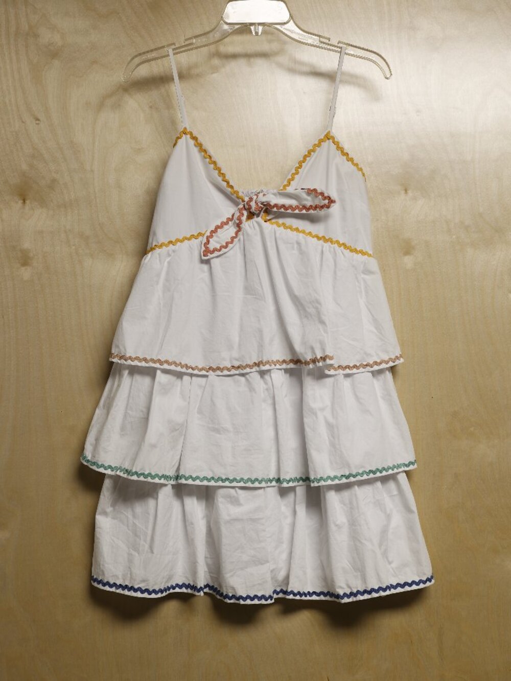 NWT English Factory White Color Wave Trim Tiered Dress Sz S